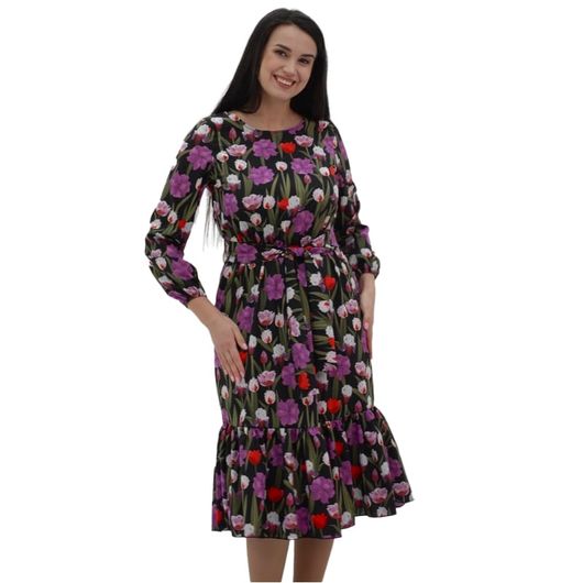 Платье Цветочное, черное, Цвет: Черный, Размер: L, изображение 3